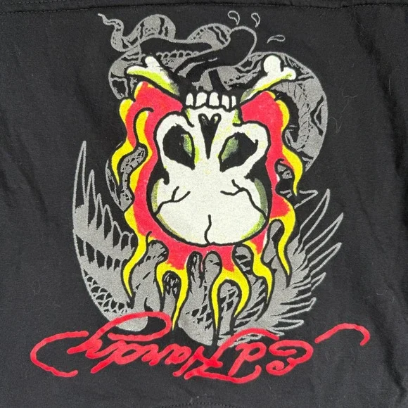 Y2K Ed Hardy Small Skull Flames Crop Top Black‎ Short Sleeve Tee Tattoo Graphic - Picture 7 of 8